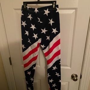 NWT Patriotic USA AMERICAN FLAG Stars Stripes women’s Leggings Tights Patriotic